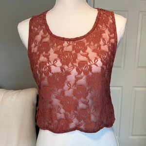 Lucca Couture Sheer Lace Burgundy Red Crop Top